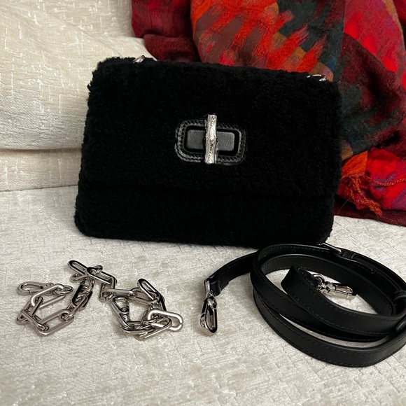 Brandon Blackwoods Bowen Bag in Black Shearling with Silver Hardware - Picture 5 of 7